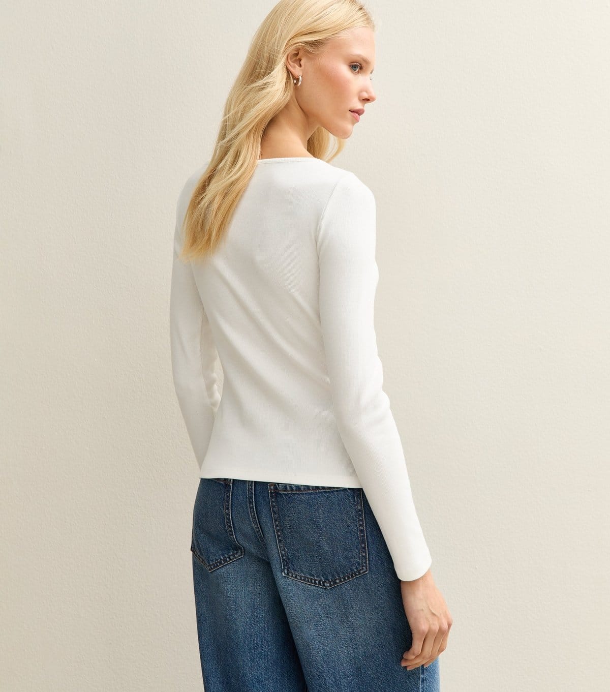 New Look Women's White Rib Button Up Long Sleeve Top New Look - 4