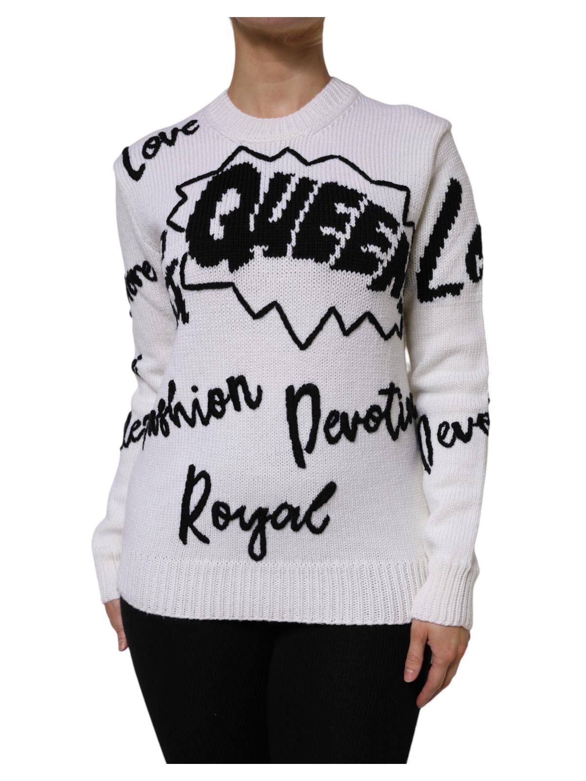 Dolce & Gabbana Dolce & Gabbana Women's White Wool Knit Crew Neck Pullover Sweater in True Black - 2
