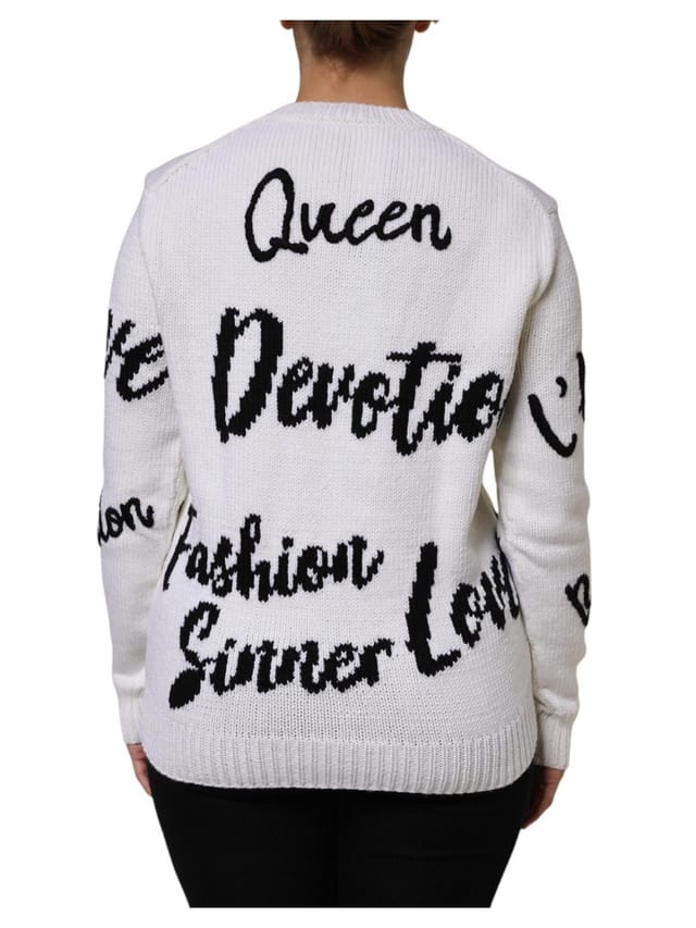Dolce & Gabbana Dolce & Gabbana Women's White Wool Knit Crew Neck Pullover Sweater in True Black - 3