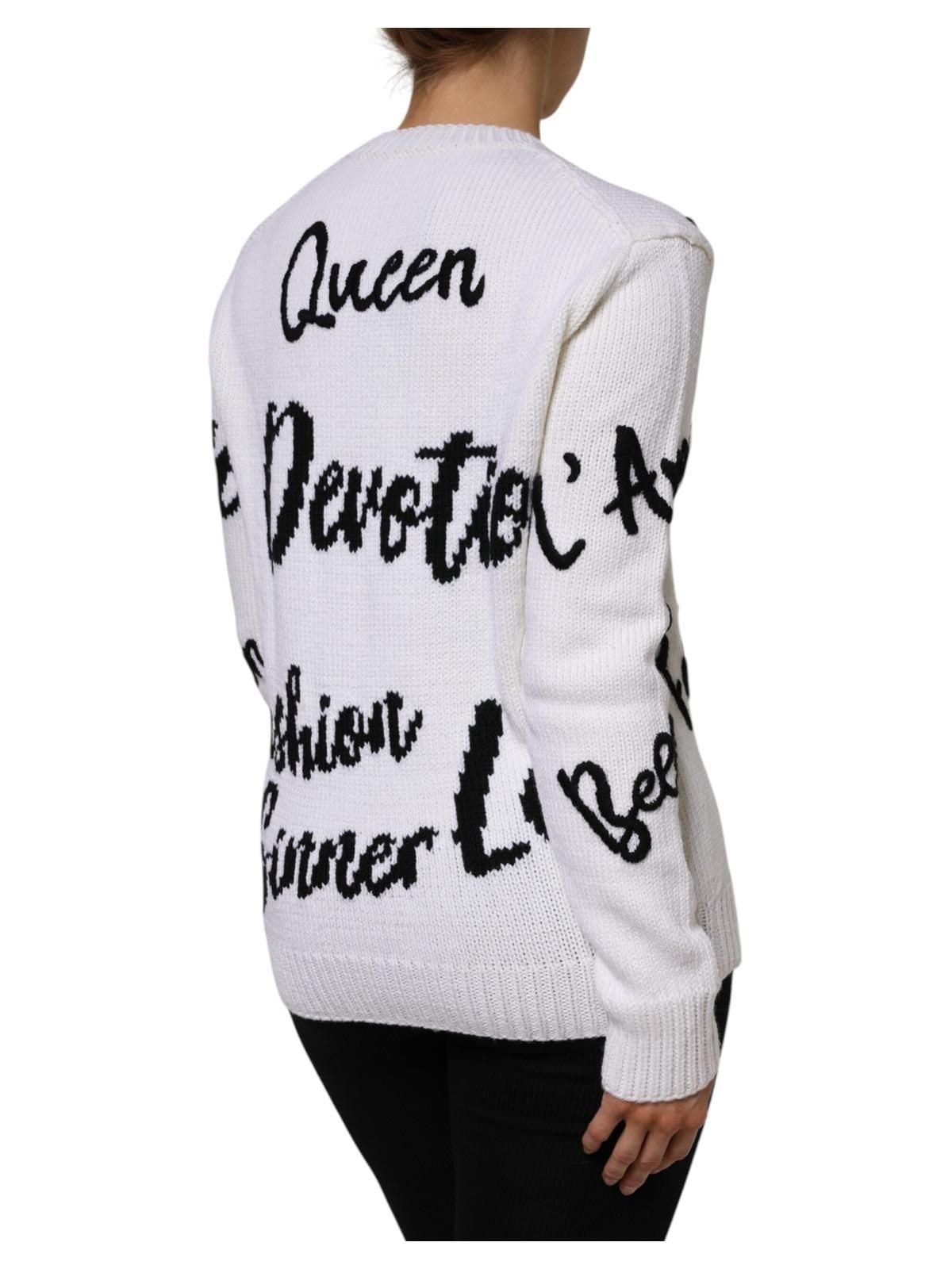 Dolce & Gabbana Dolce & Gabbana Women's White Wool Knit Crew Neck Pullover Sweater in True Black - 4