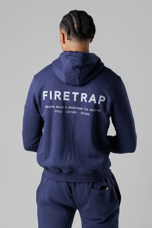 Firetrap Firetrap Men's Regular Fit Zip Through Fleece Hoody with Drawstrings in Dark Navy - 2