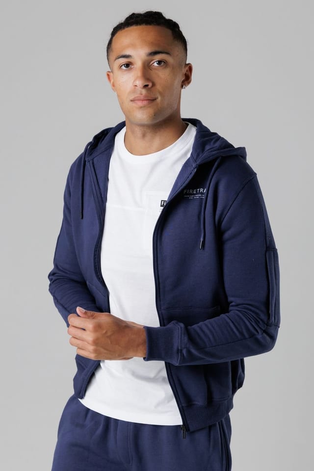 Firetrap Firetrap Men's Regular Fit Zip Through Fleece Hoody with Drawstrings in Dark Navy - 3