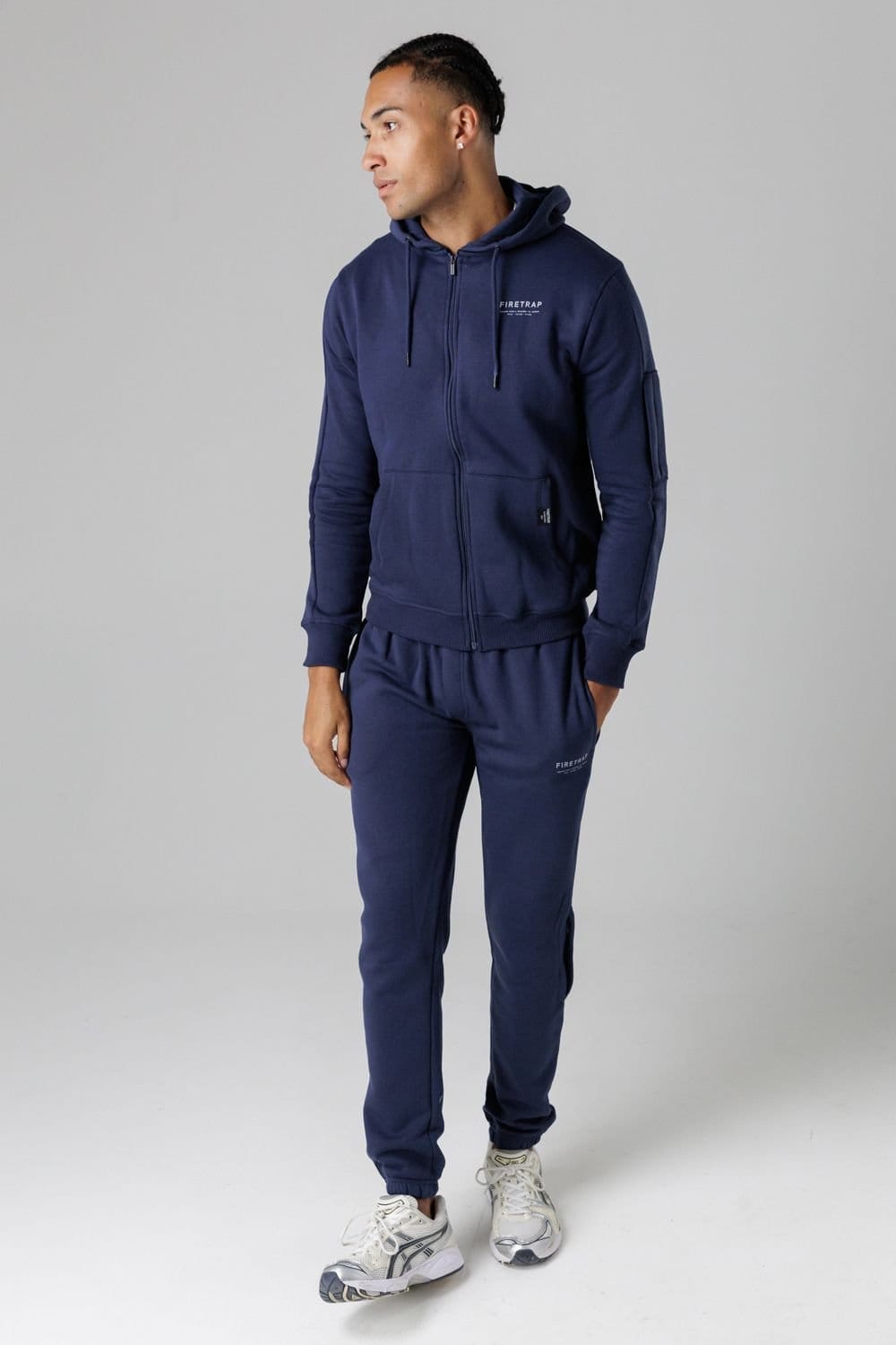 Firetrap Firetrap Men's Regular Fit Zip Through Fleece Hoody with Drawstrings in Dark Navy - 4
