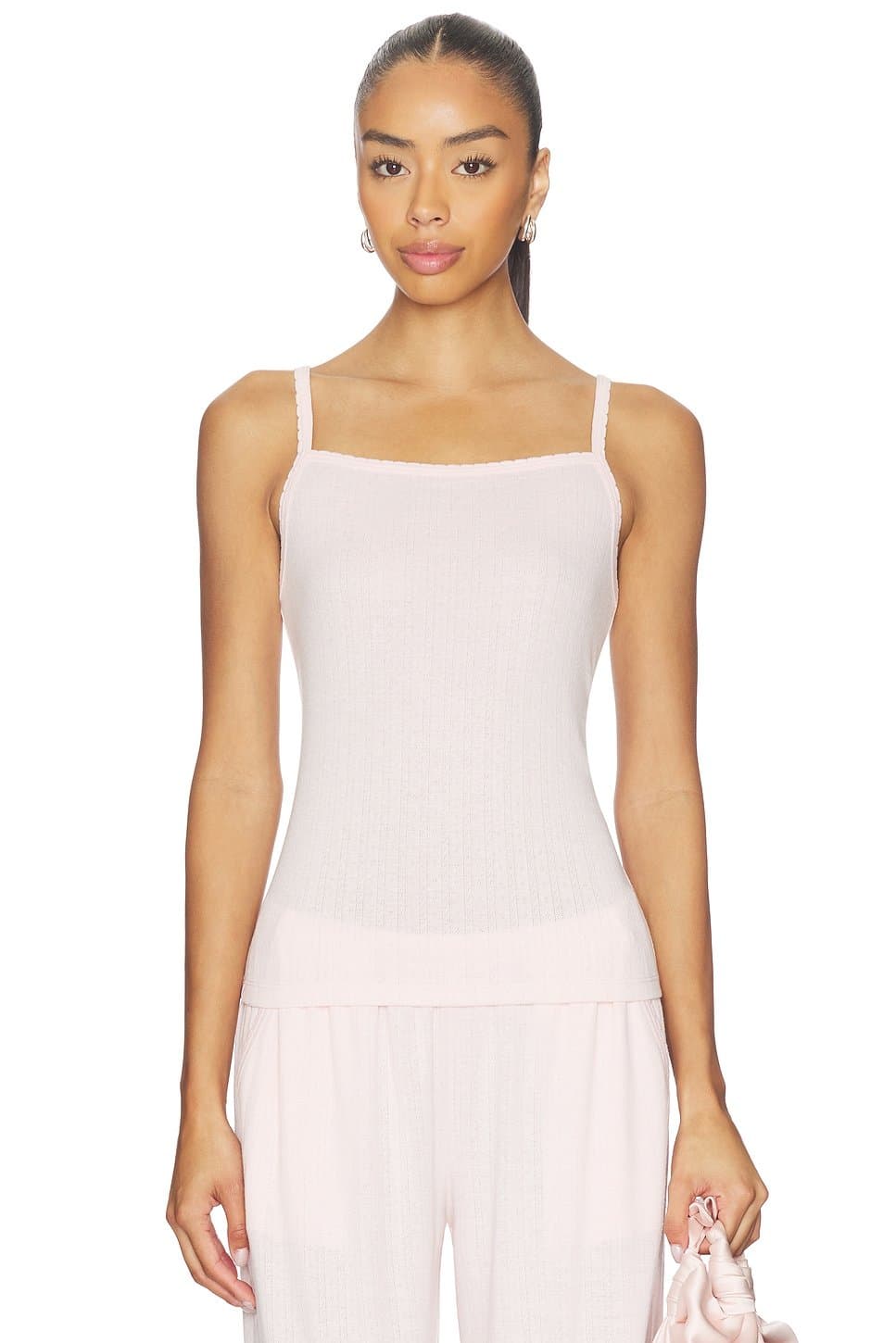 revolve Revolve Pointelle Rib Tank with Scallop Trim in Pink Sand