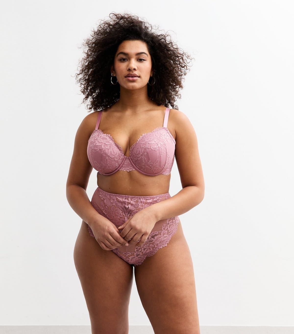 New Look Women's Plus Size Pink Lace Plunge Bra Curves New Look