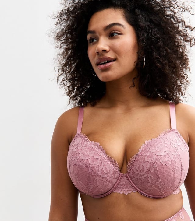 New Look Women's Plus Size Pink Lace Plunge Bra Curves New Look - 2