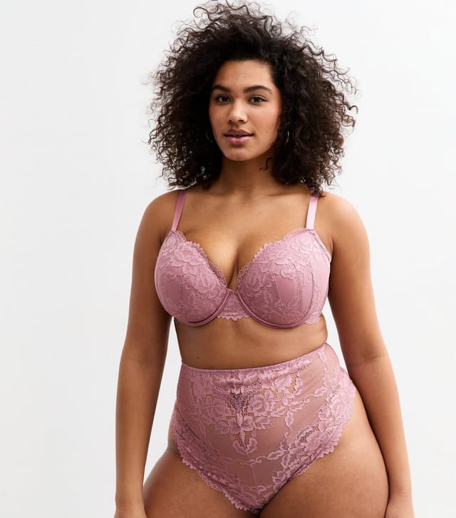 New Look Women's Plus Size Pink Lace Plunge Bra Curves New Look - 3
