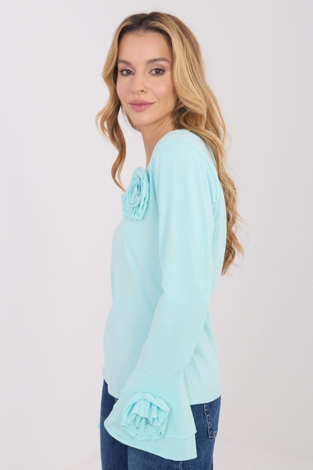 Love Lace Love Lace Women's Elegant Cotton Long Sleeve V Neck Bell Blouse in Green - 3
