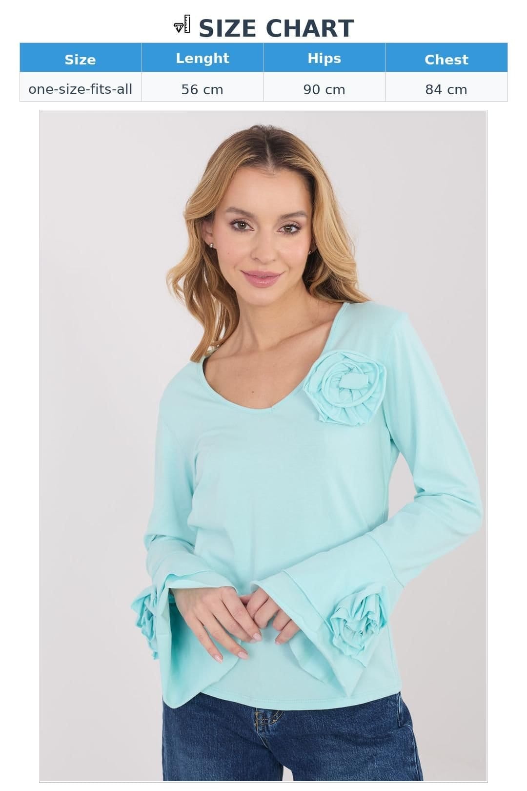 Love Lace Love Lace Women's Elegant Cotton Long Sleeve V Neck Bell Blouse in Green - 4