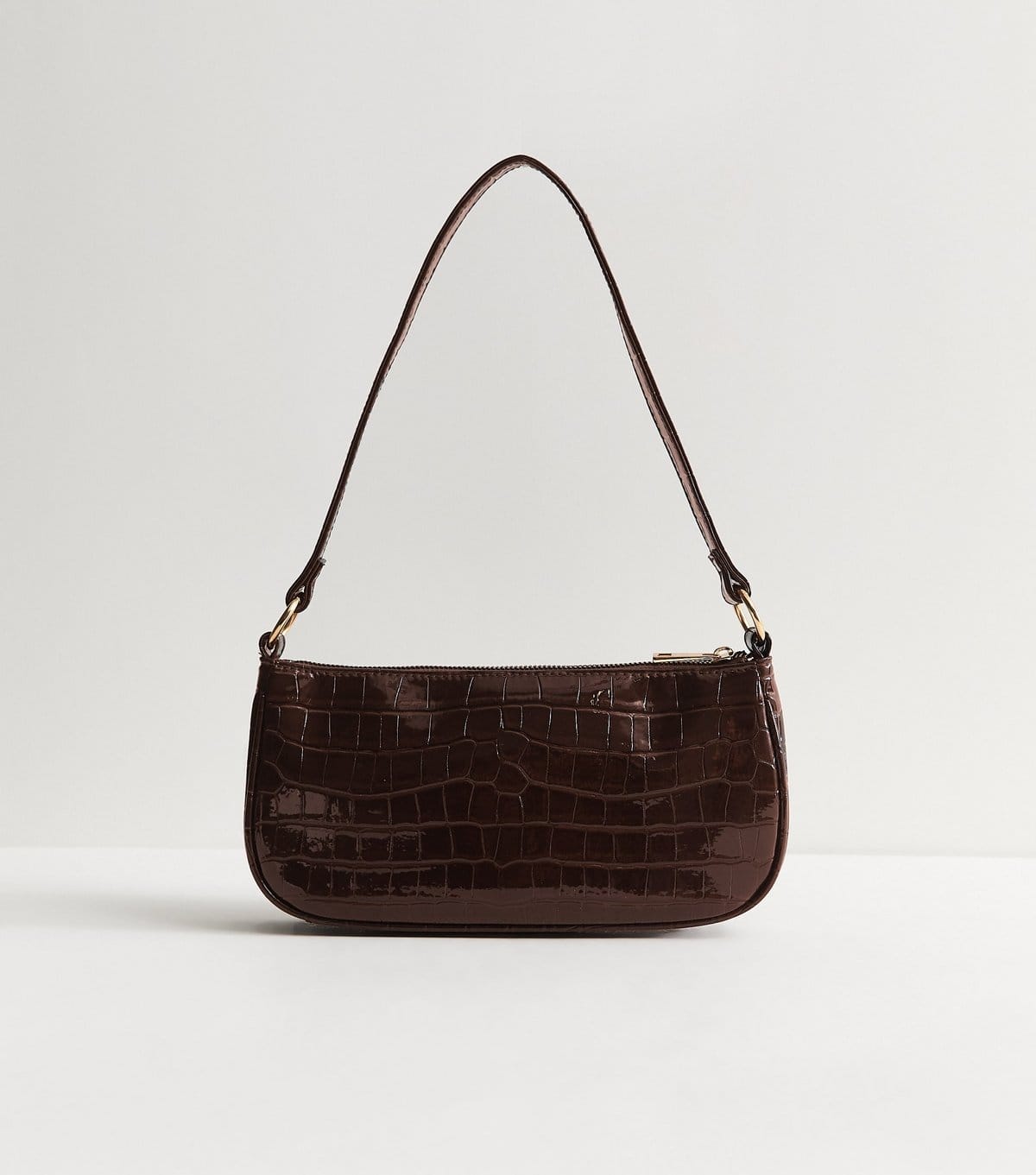 New Look Dark Brown Patent Faux Leather Crocodile Embossed Shoulder Bag New Look - 4