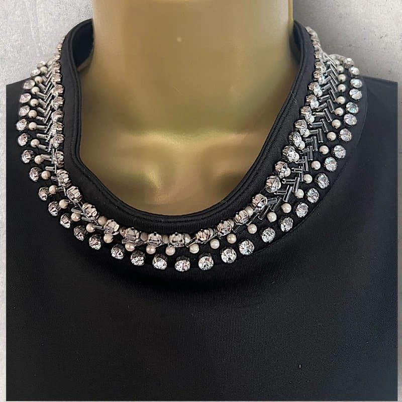 Topshop Topshop Black Neoprene Bead & Pearl Embellished High Neck Dress UK 12