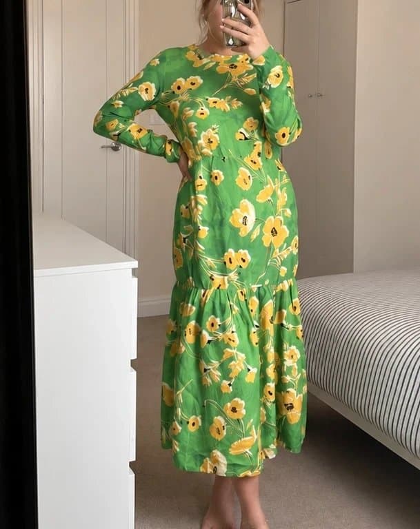 Never Fully Dressed Never Fully Dressed Green Yellow Daisy Print Midi Dress Size 12 Summer Occasion
