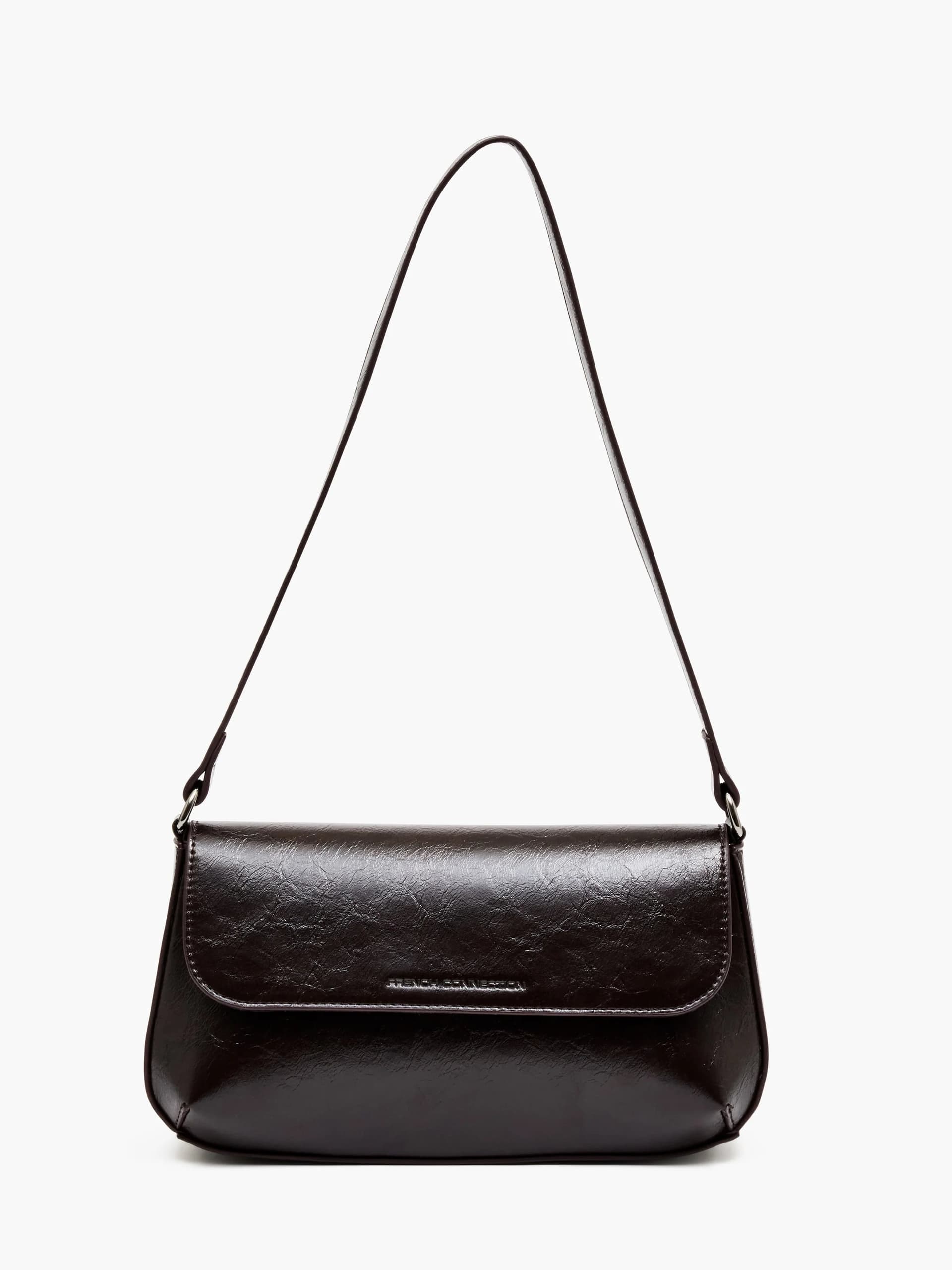 French Connection Patent Flap Shoulder Bag Chocolate Brown