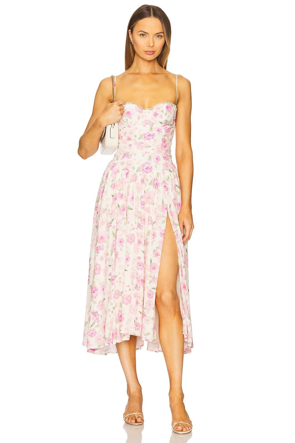 revolve Revolve Floral Midi Dress in Vintage Pink & Ivory