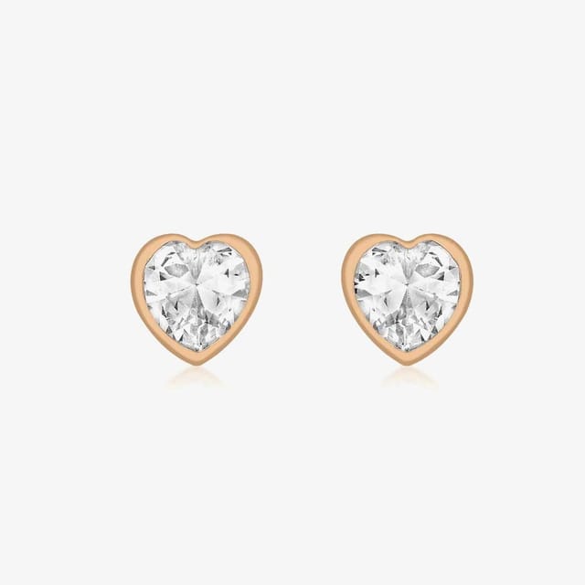 T.H.Baker T.H.Baker Women's 9ct Rose Gold Cubic Zirconia Heart Stud Earrings 5.58.8383 - 2