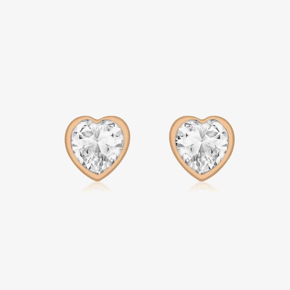 T.H.Baker T.H.Baker Women's 9ct Rose Gold Cubic Zirconia Heart Stud Earrings 5.58.8383 - 3