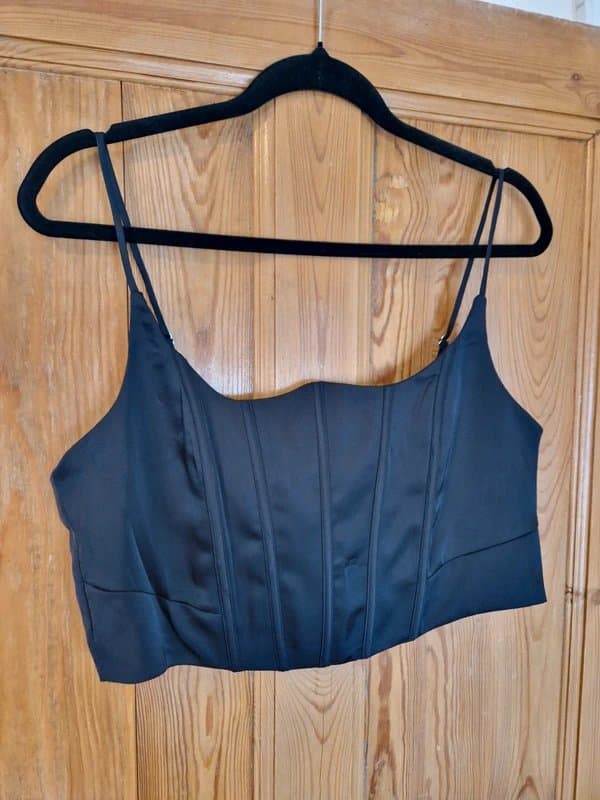 Bershka Black Cropped Silk Corset Top
