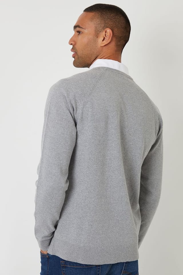 Threadbare Threadbare Men's Mock Shirt Raglan Knitted Jumper in Grey - 2