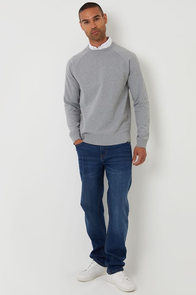 Threadbare Threadbare Men's Mock Shirt Raglan Knitted Jumper in Grey - 3