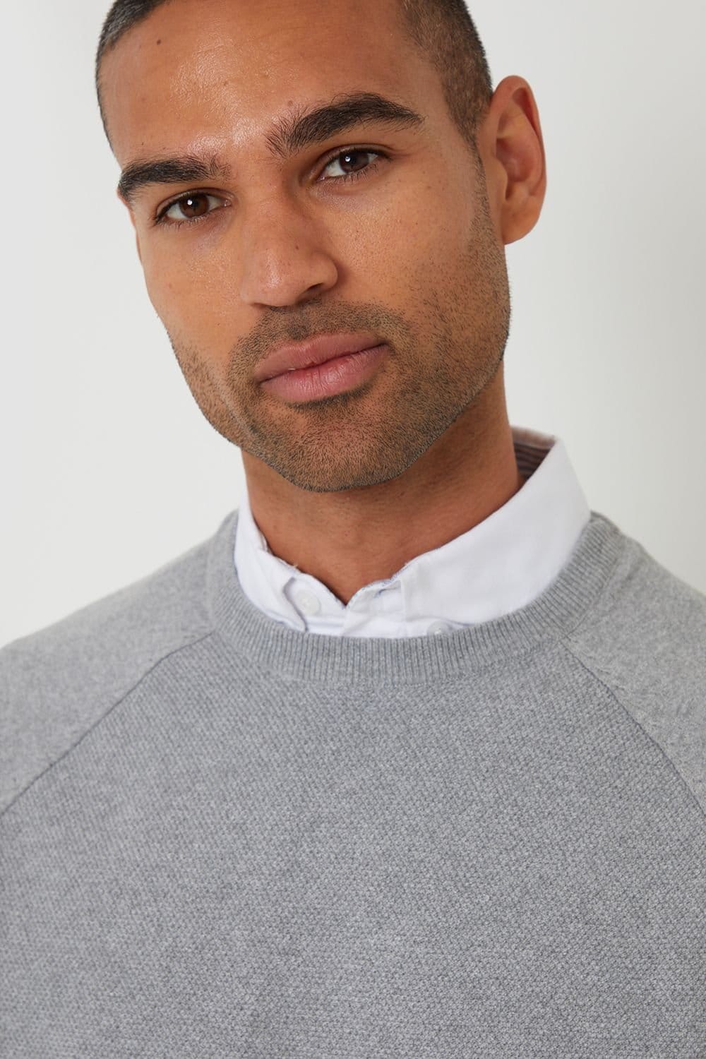 Threadbare Threadbare Men's Mock Shirt Raglan Knitted Jumper in Grey - 4