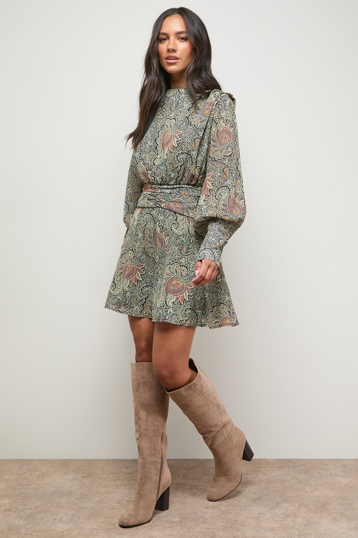 Oasis Oasis Women's Tamsin Faux Suede Stacked High Block Heel Knee Boots in Beige - 2