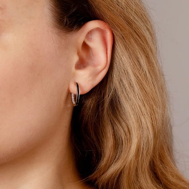 Gold Trip Gold Trip Women's Small Black Enamel Hoop Earrings in Silver - 2