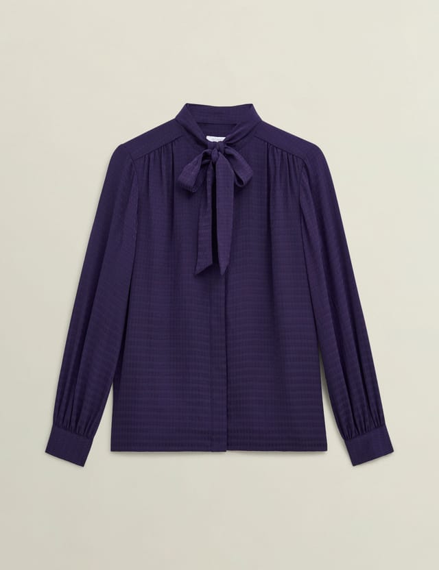 Hobbs London Hobbs London Women's Gabrielle Tie-Neck Blouse in Aubergine - 2