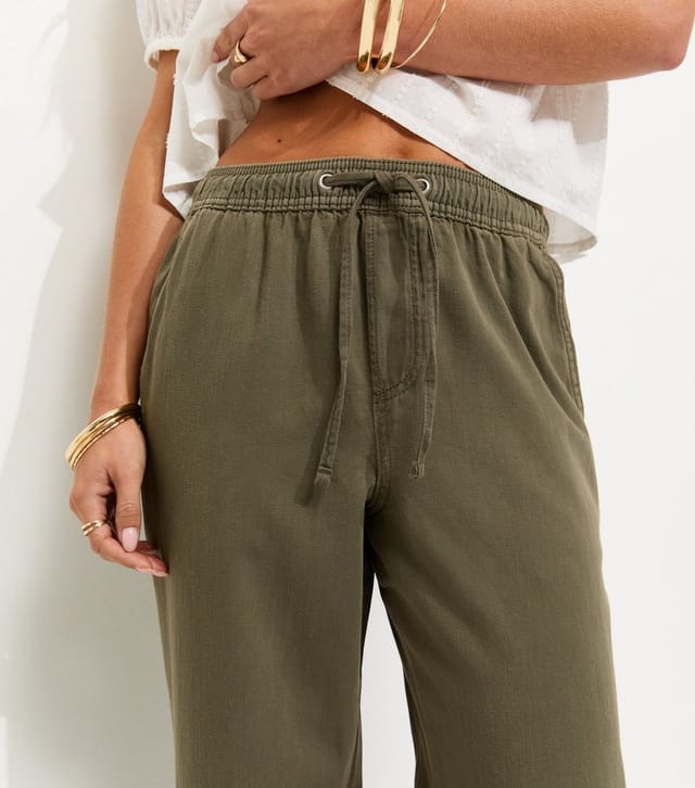 New Look Women's Petite Dark Khaki Twill Cotton Wide Leg Trousers New Look - 3