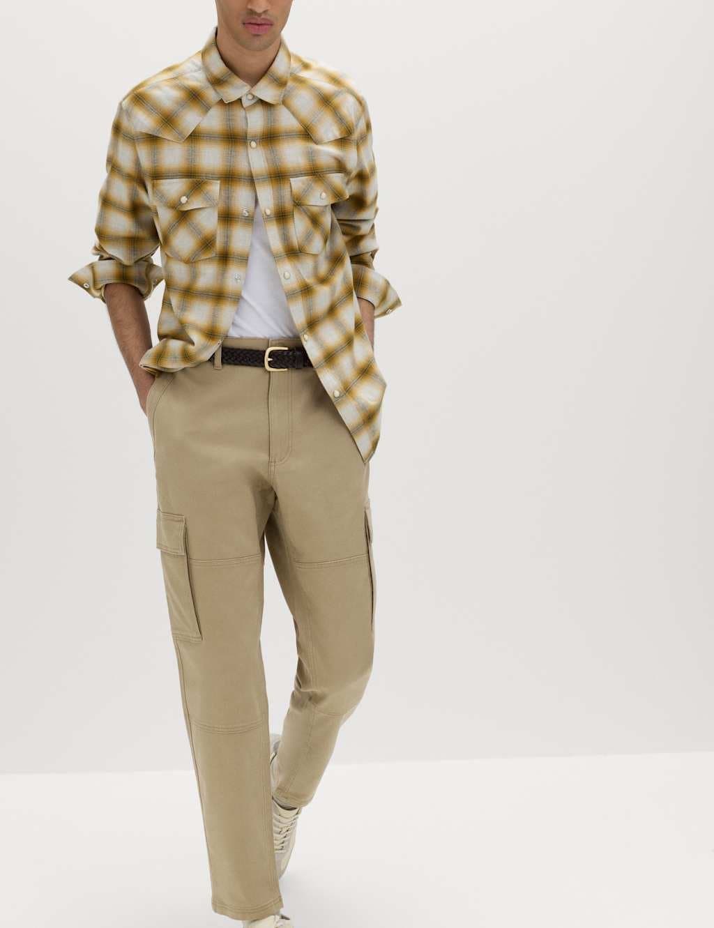 Marks & Spencer M&S Tapered Fit Stretch Cargo Trousers Toffee