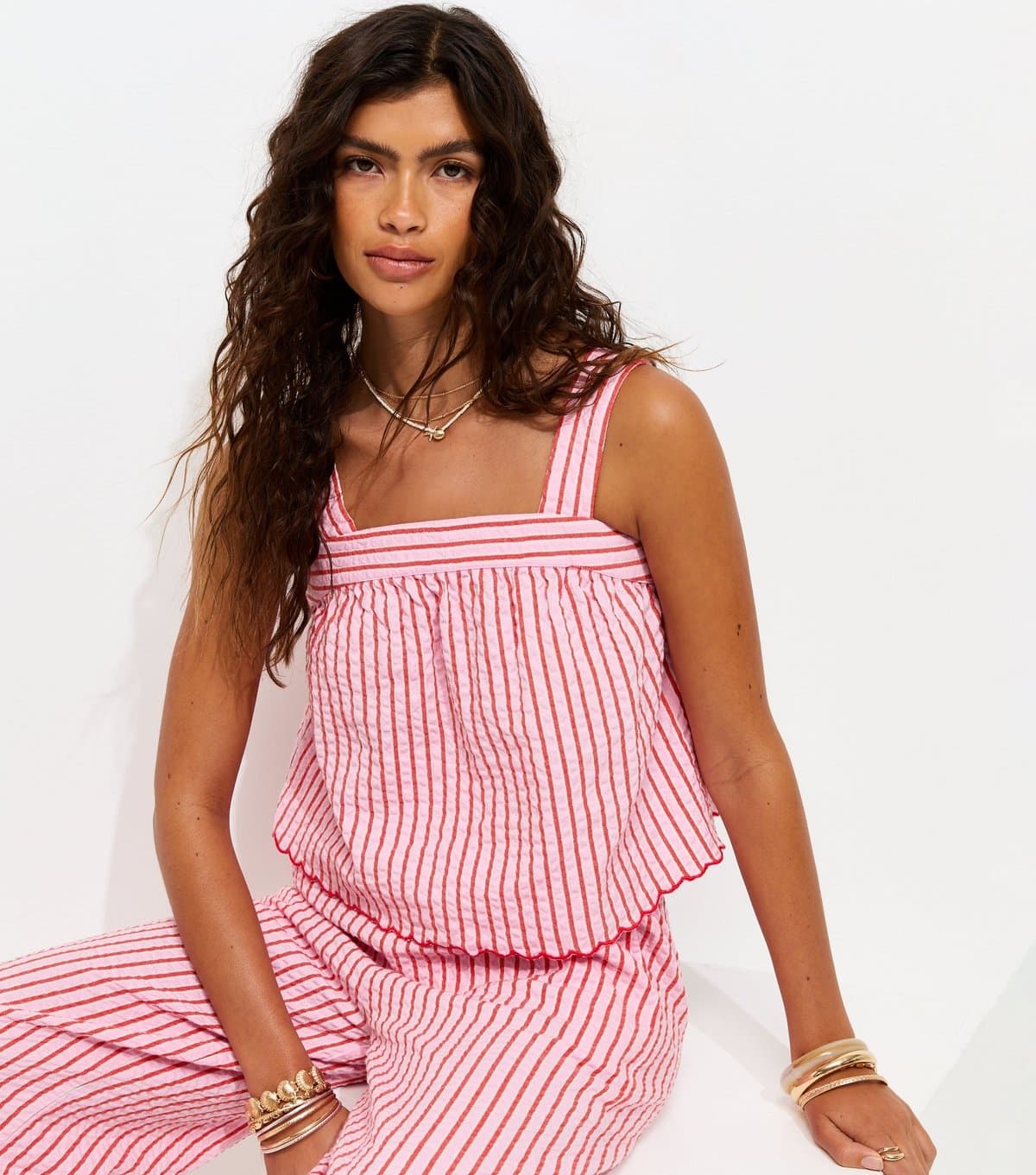 New Look Women's Pink Striped Square Neck Cami Top New Look