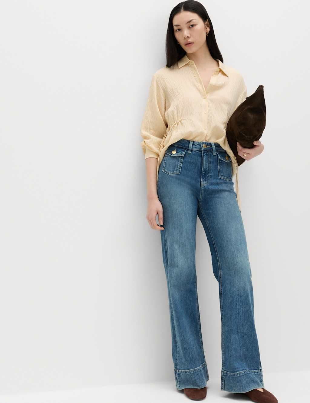 Marks & Spencer M&S High Waisted Patch Pocket Flared Jeans Medium Indigo