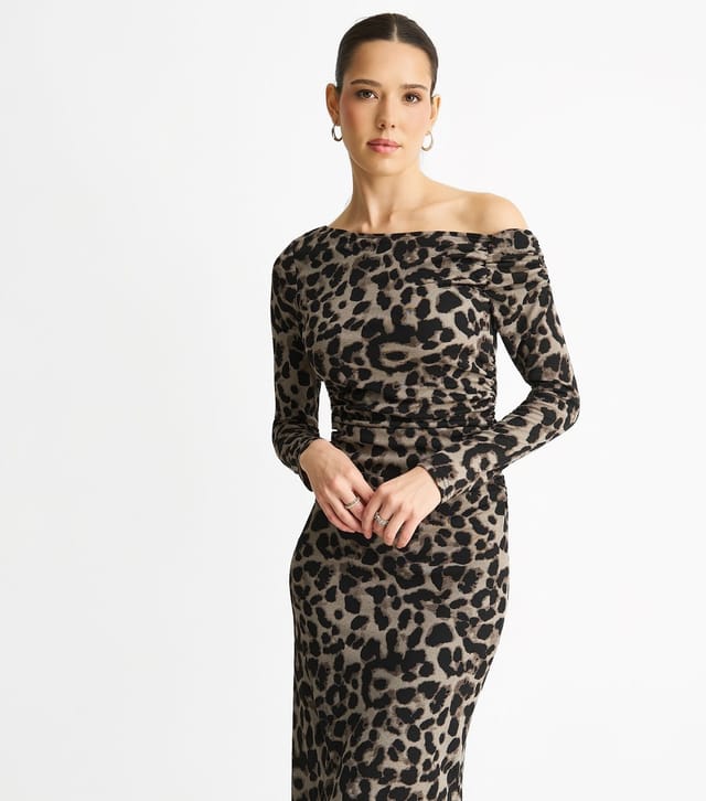 Gini London Women's Mid Grey Animal Print Off The Shoulder Dress Gini London New Look - 2