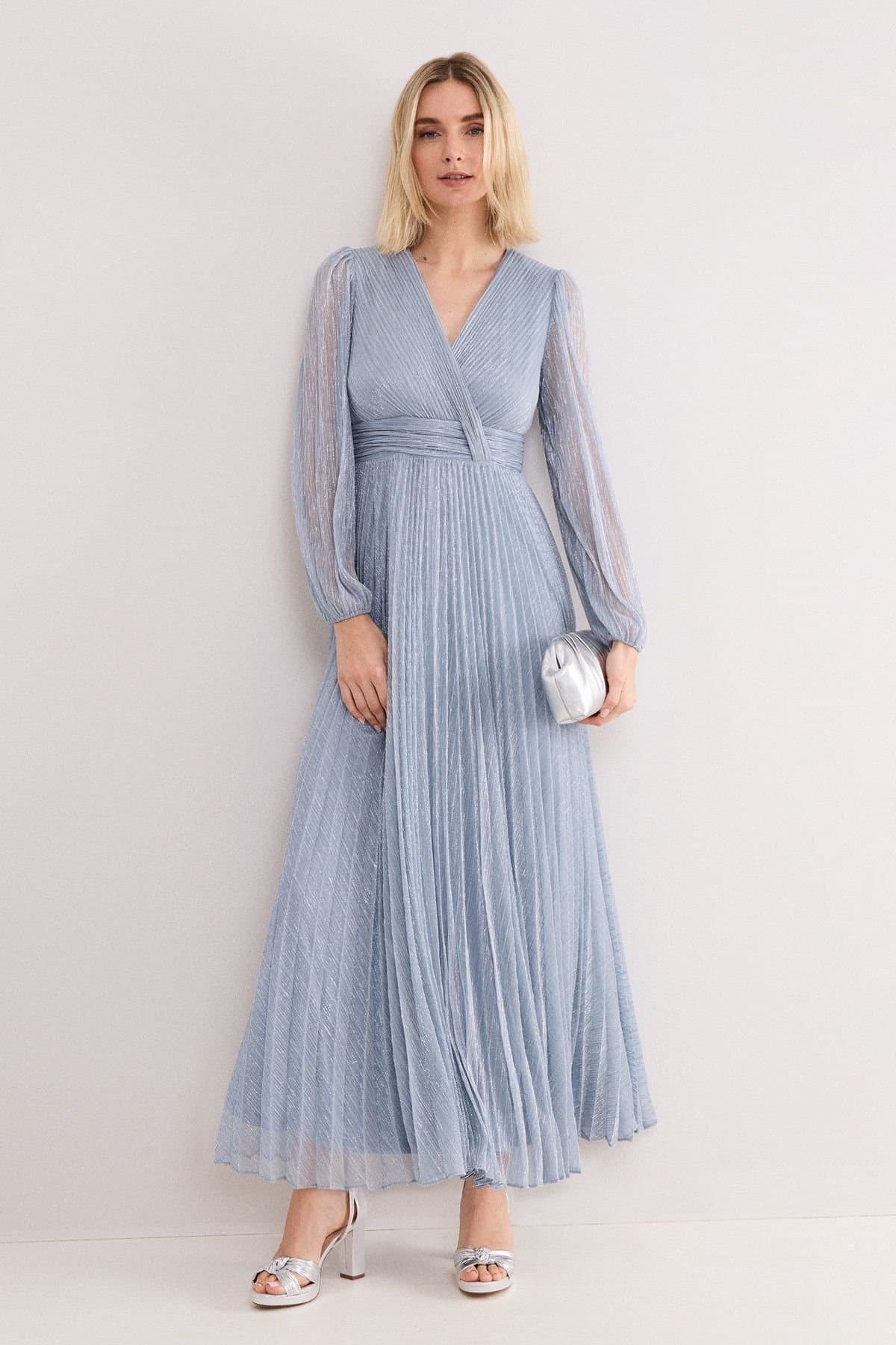 Phase Eight Phase Eight Women's Harper V-Neck pleated Maxi Dress in Pale Blue