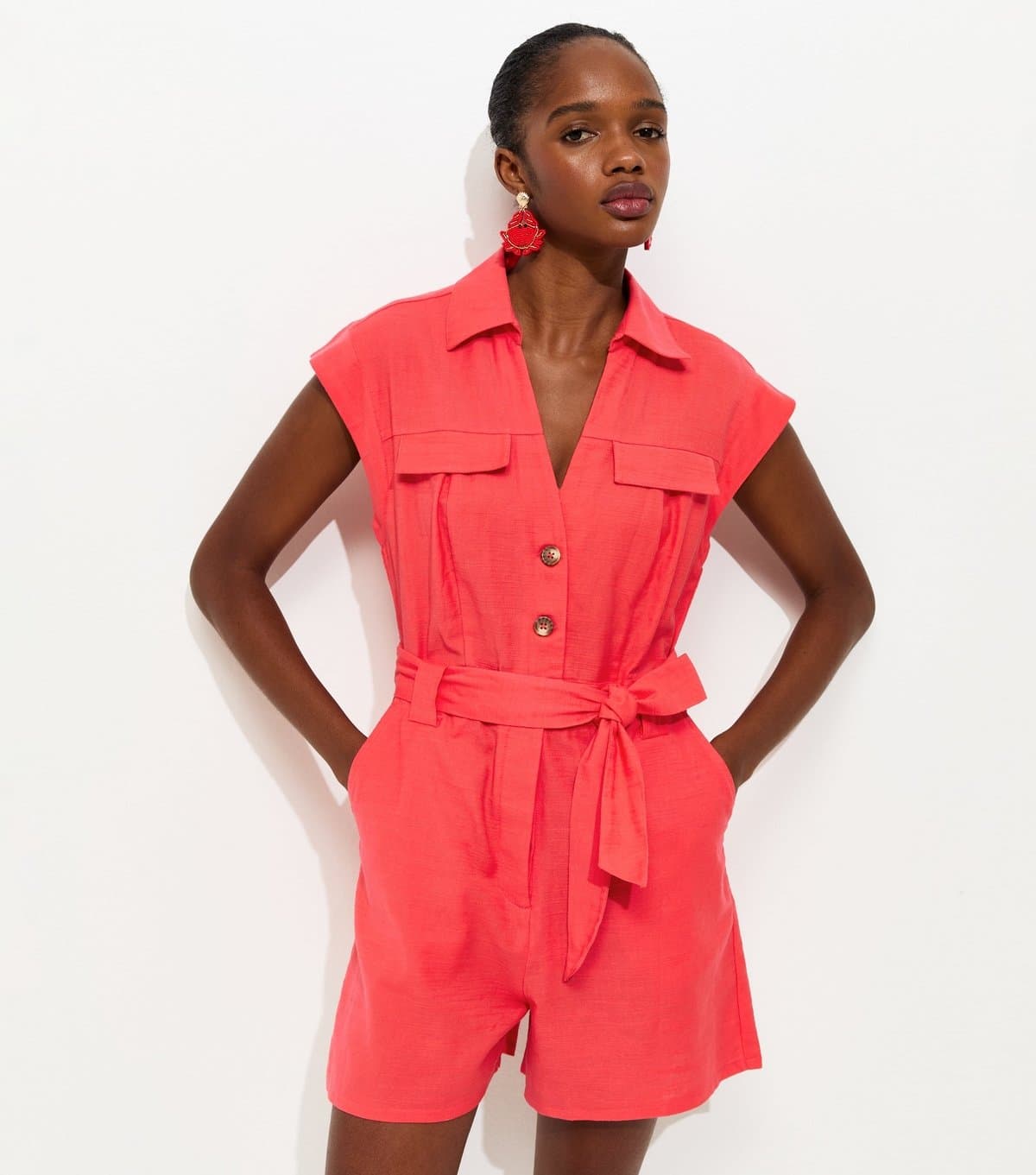 New Look Women's Coral Utility Short Sleeve Playsuit New Look