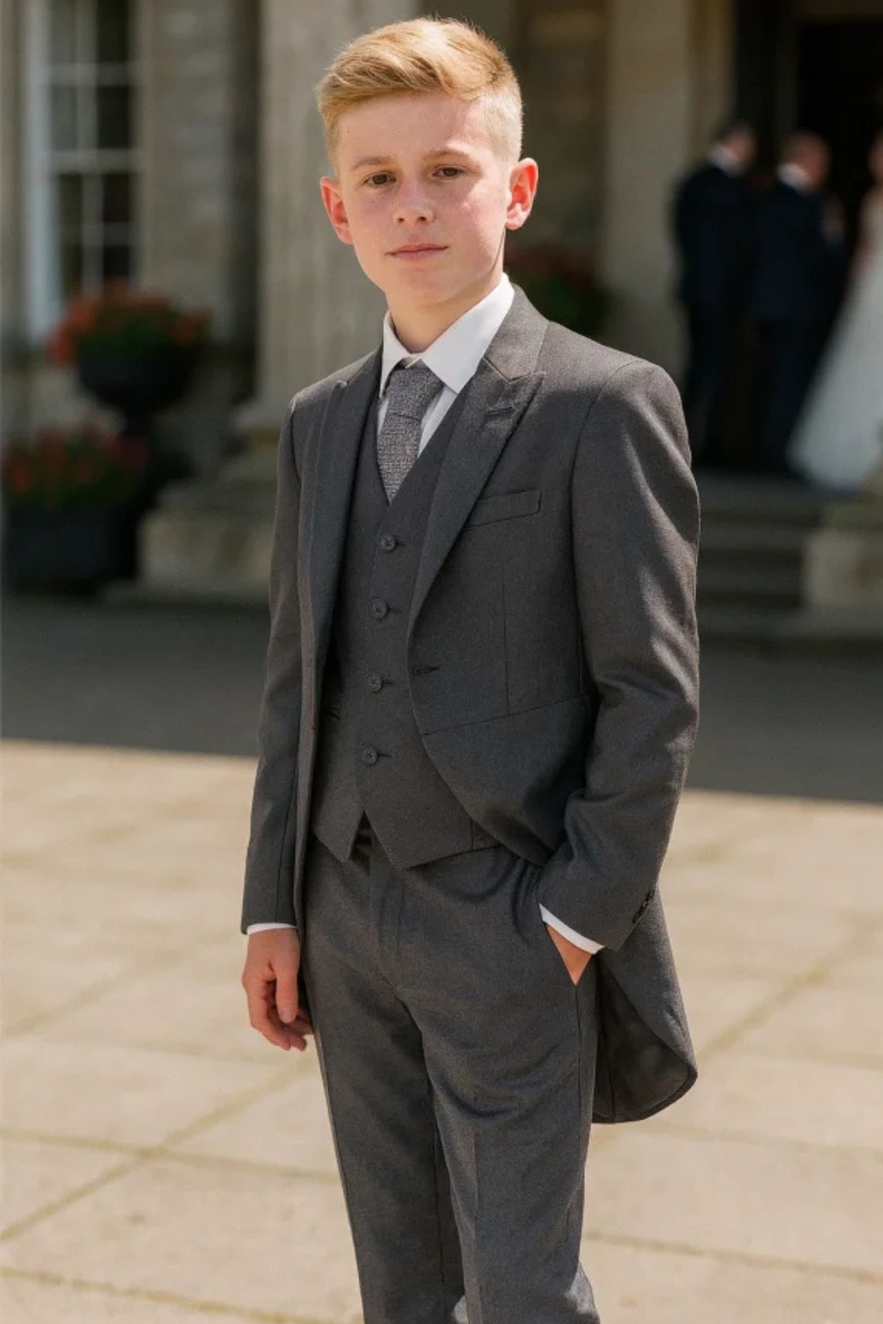 Vivaki Vivaki Men's 5 Piece Suit Grey Tailcoat