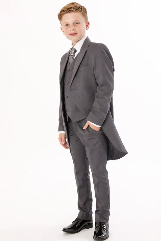 Vivaki Vivaki Men's 5 Piece Suit Grey Tailcoat - 3