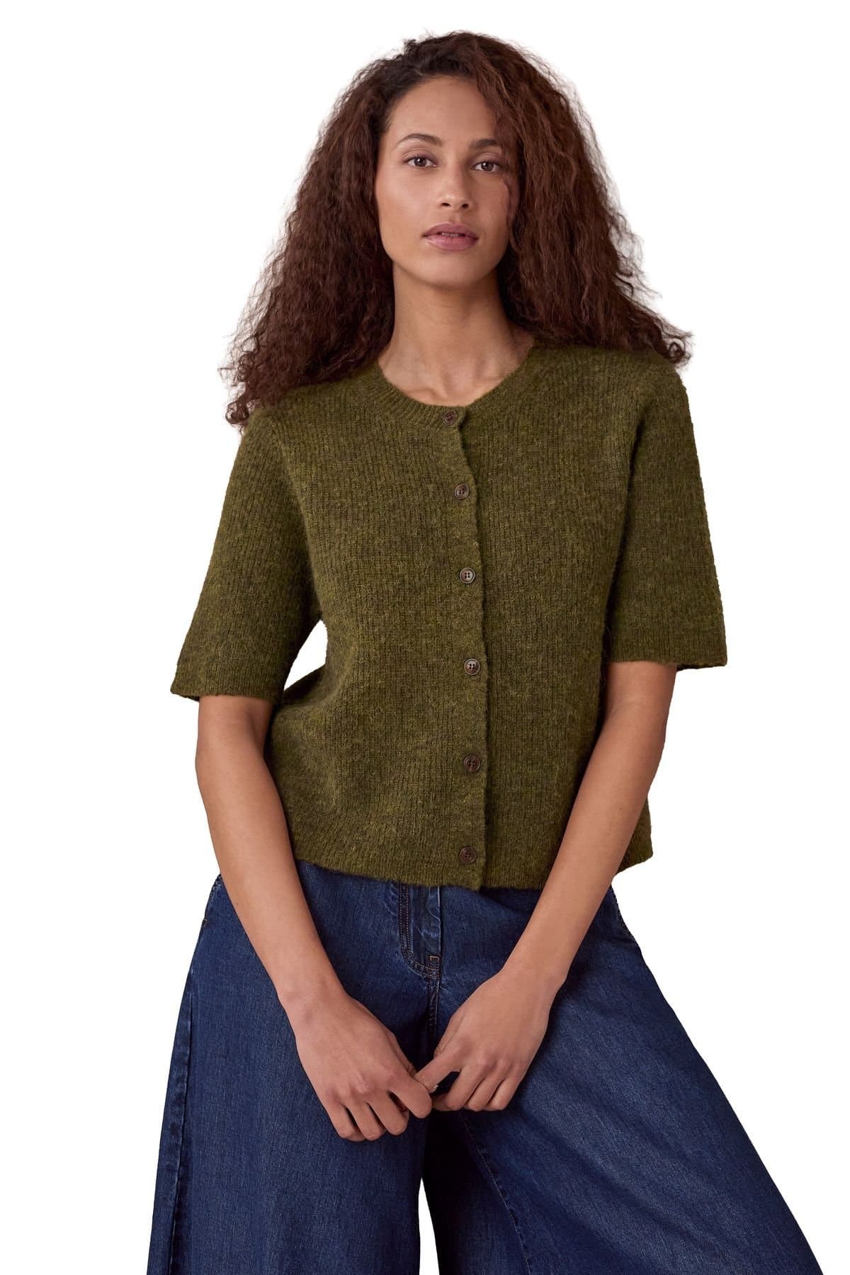 Celtic & Co Celtic & Co Women's Alpaca Blend Short Sleeve Top in Dark Olive