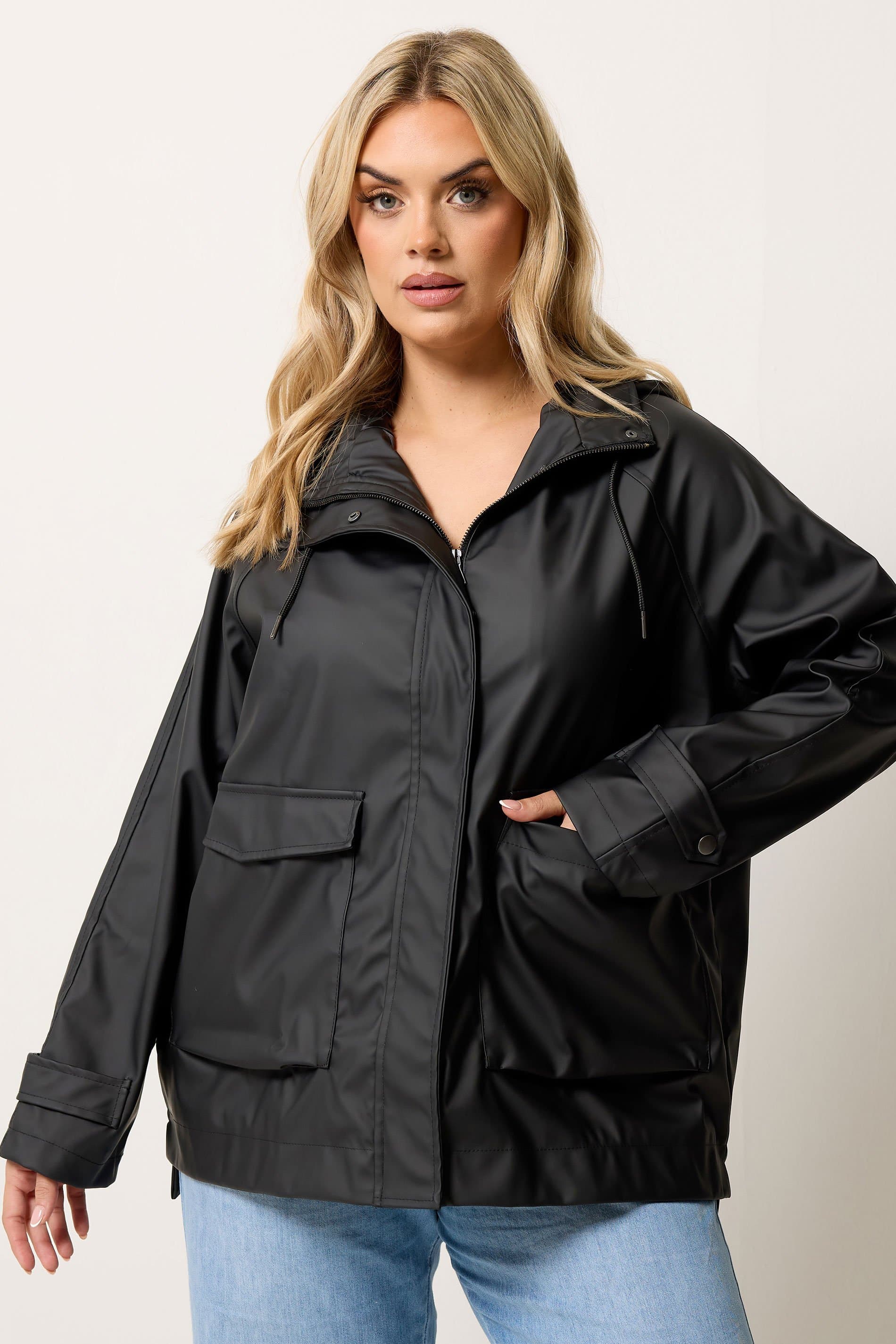 Yours Plus Size Black Showerproof Rain Jacket