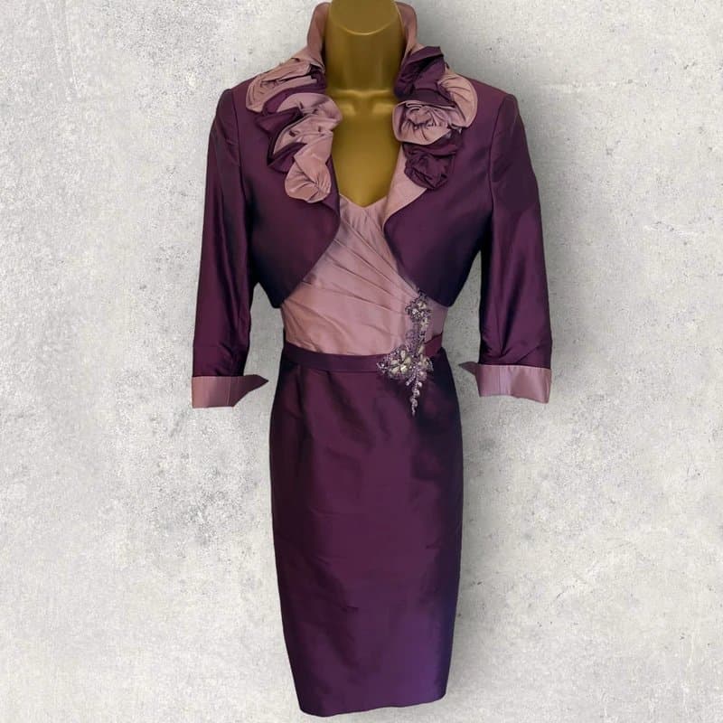 Veni Infantino Veni Infantino Womens Purple Lilac Silk Taffeta Dress Suit Wedding UK 12