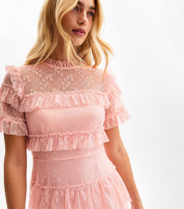 New Look Women's Pink Lace Frilly Trimmed Mini Dress New Look - 3