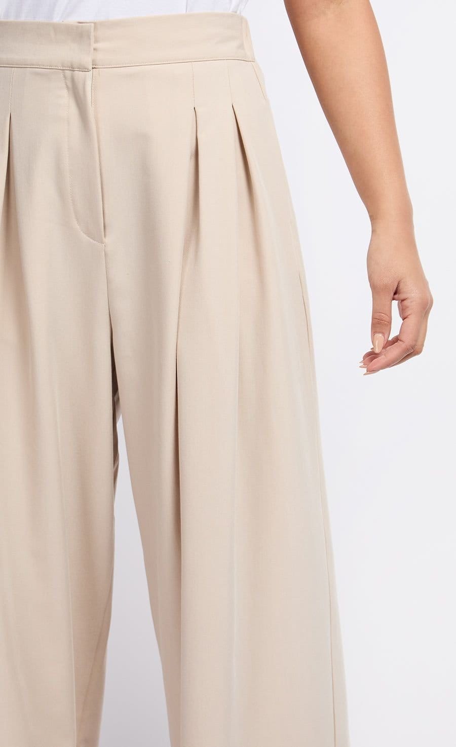 Little Mistress Little Mistress Women's Beige Pleat Wide Leg Trousers - 3