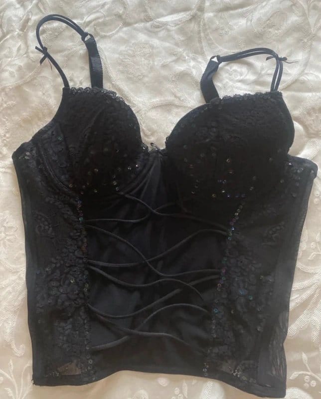 New Look Black Lace Basque Sequin Corset