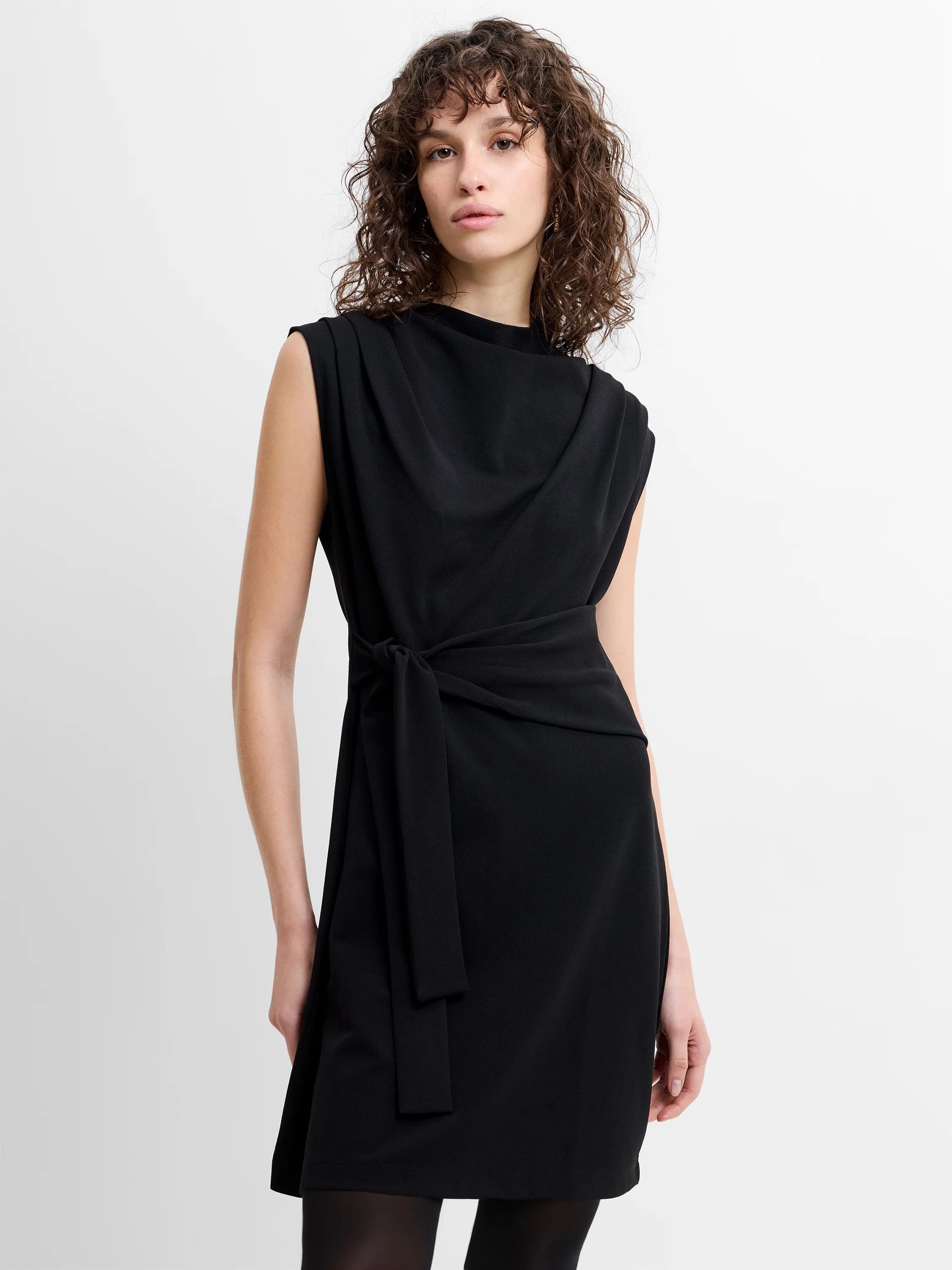 French Connection Black Jersey Belted Shift Dress
