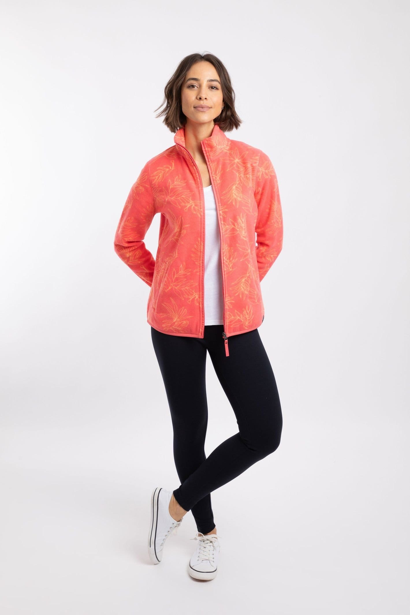 Weird Fish Weird Fish Women's Roch Full Zip Printed Microfleece in Coral - 4