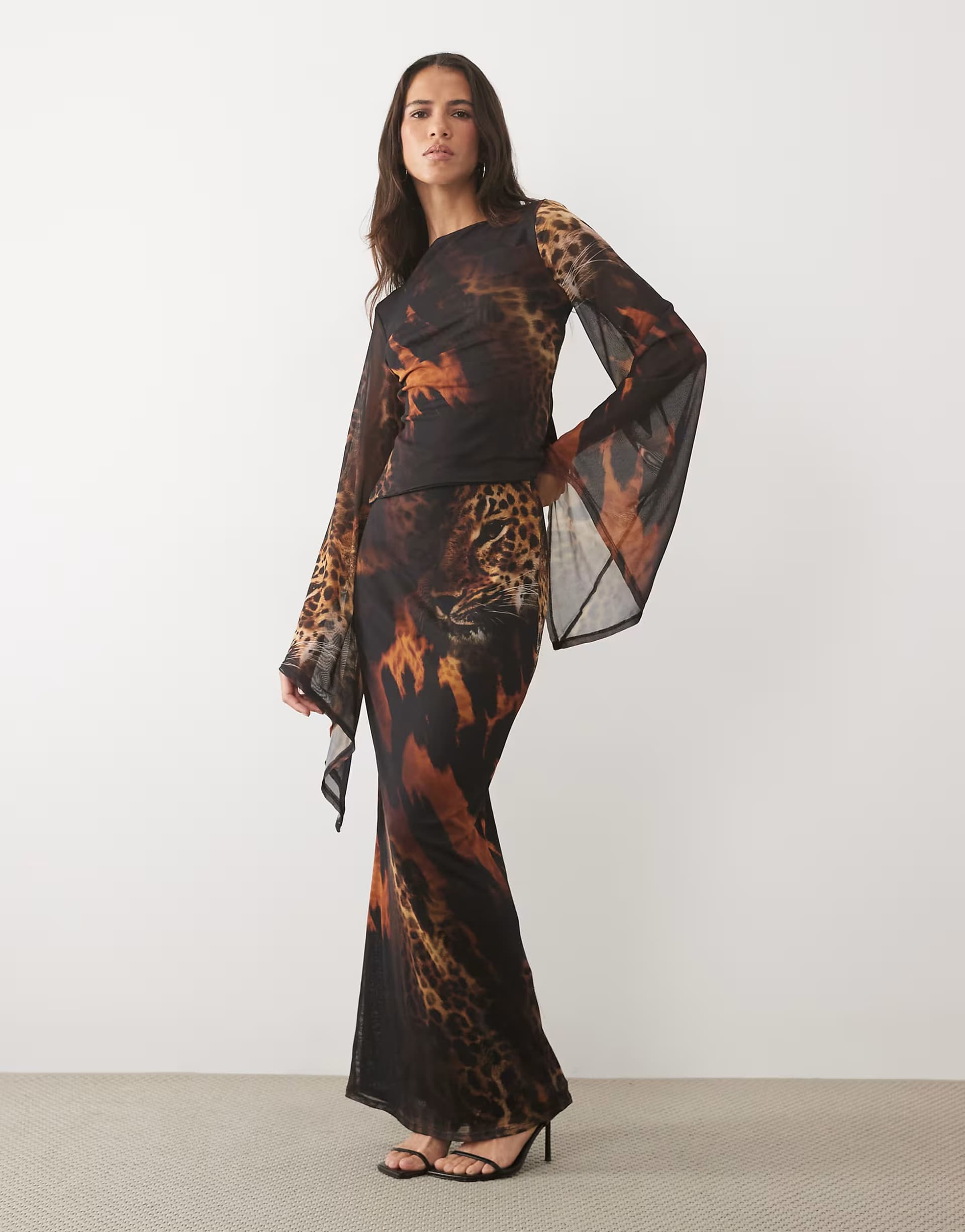 ASOS ASOS DESIGN co-ord printed mesh skirt in tiger