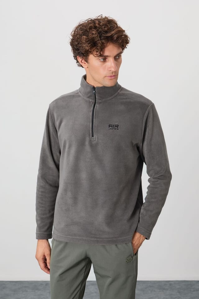 Tommy Life Tommy Life Men's Plush Half-Zip Sweatshirt in Charcoal - 3