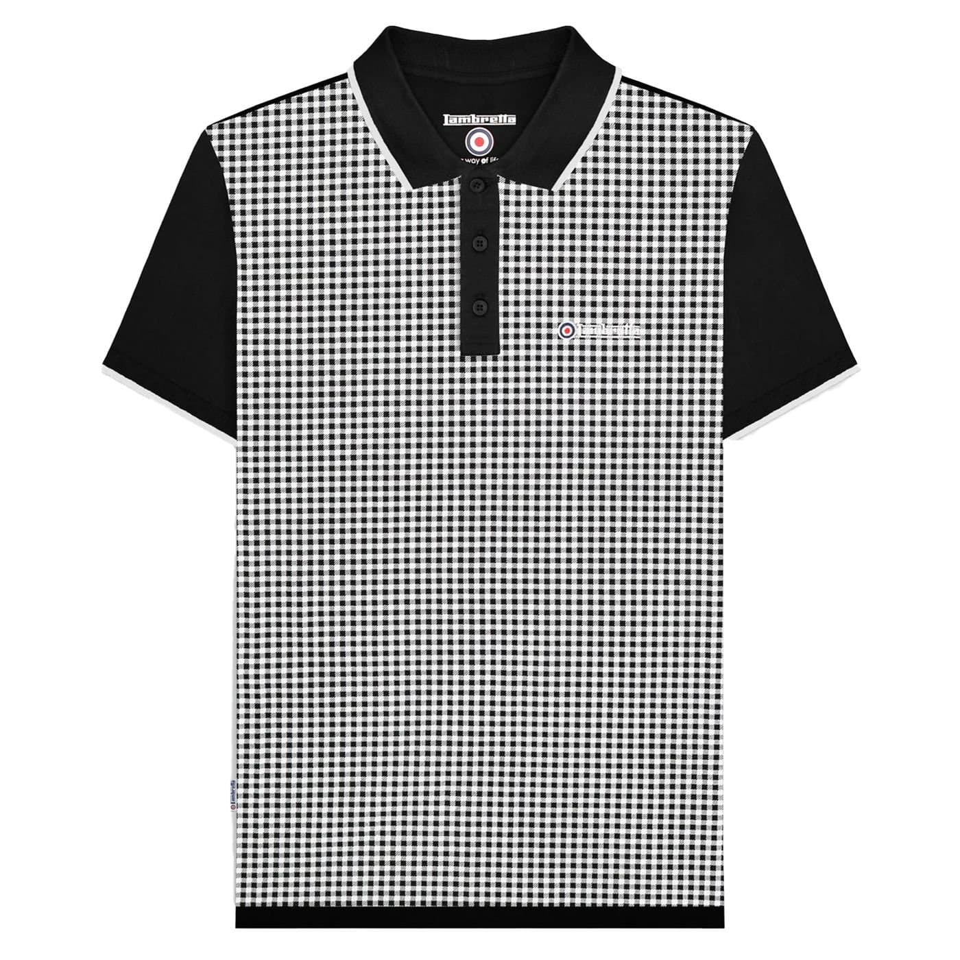 Lambretta Lambretta Men's Gingham All-Over Print Big & Tall Polo Shirt in Black