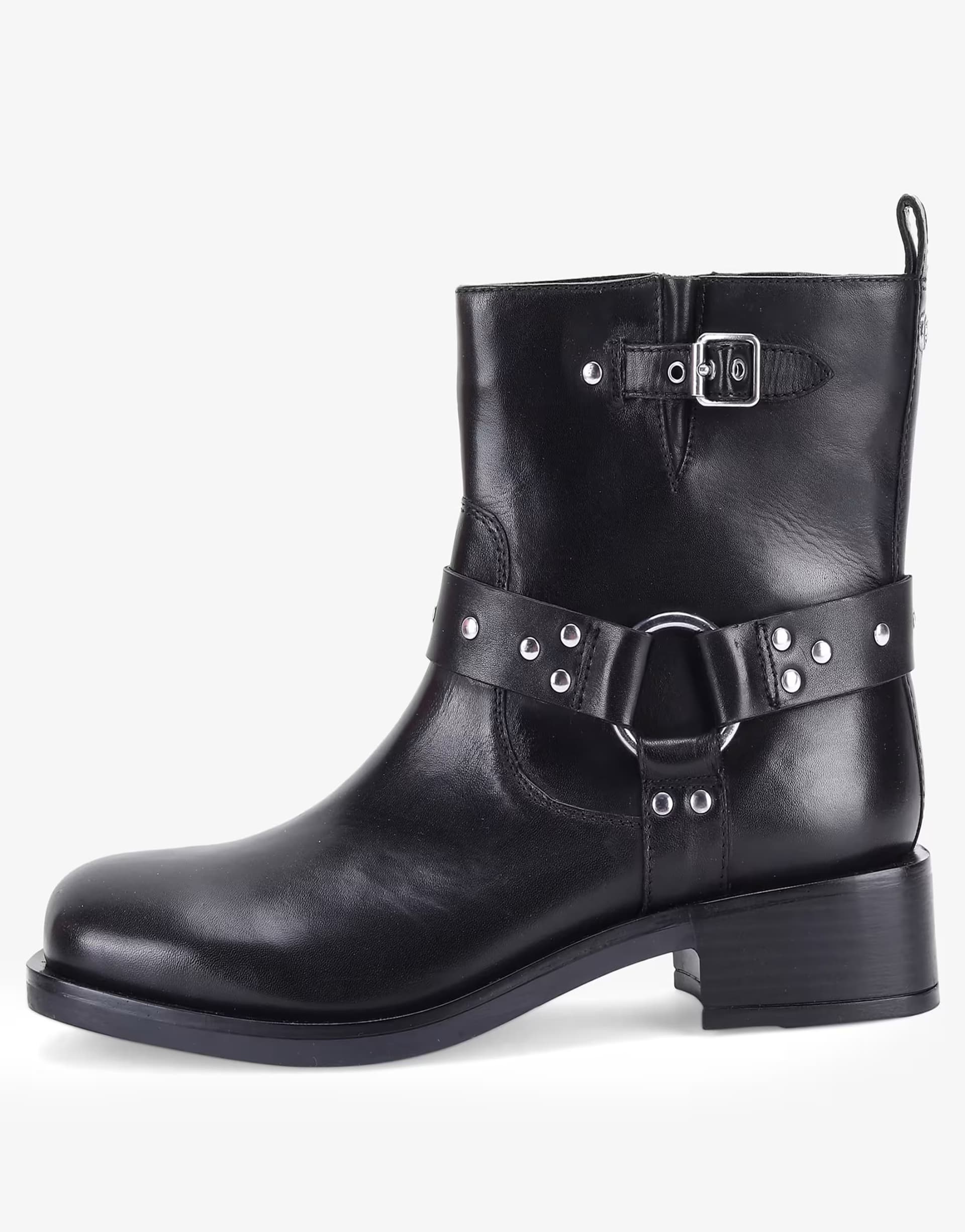 ASOS OFF THE HOOK 'STRATFORD' High-Ankle with Side Zip Block Heel Leather Black Boots in Black