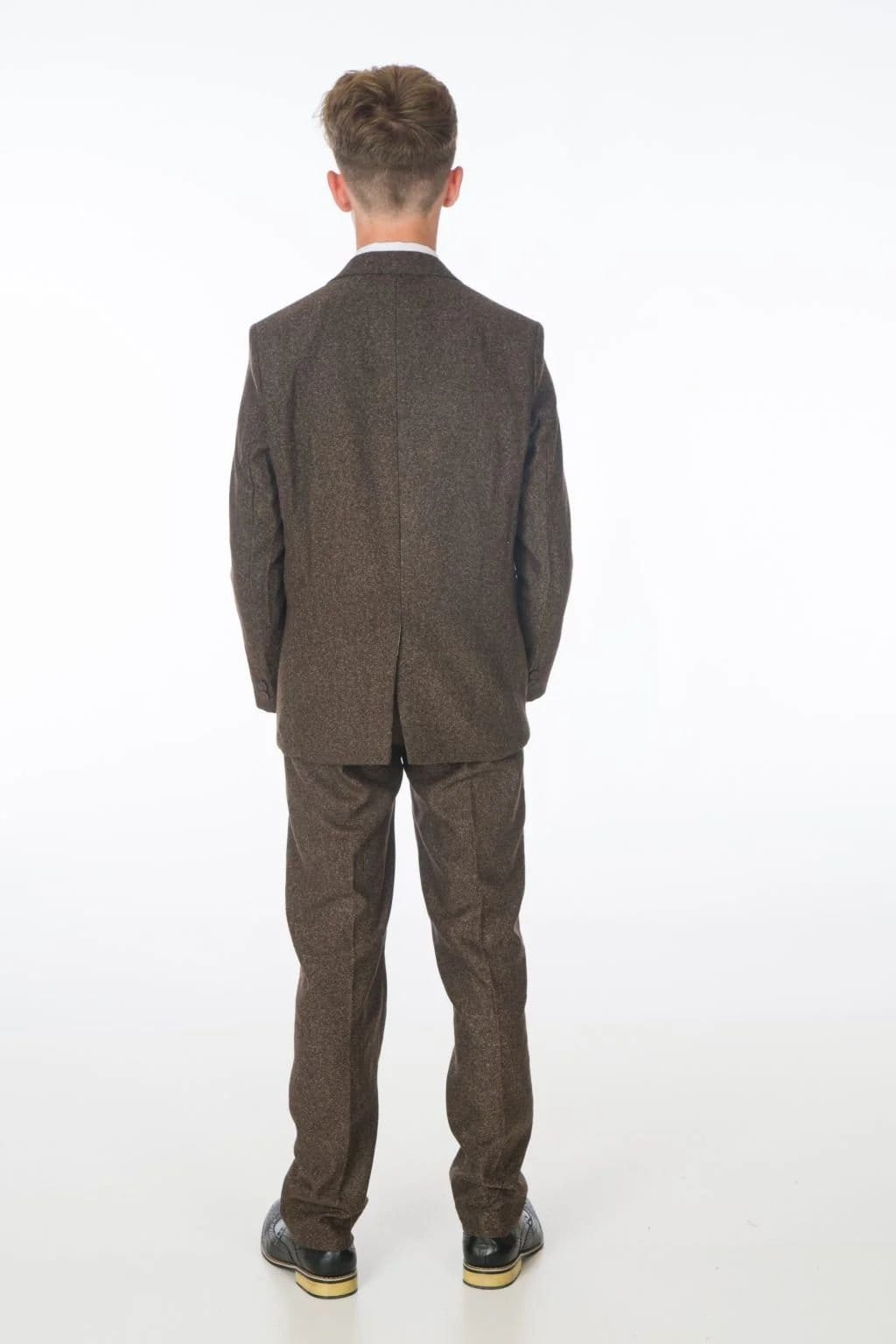 Vivaki Vivaki Men's 5 Piece Dark Brown Tweed Suit - 4
