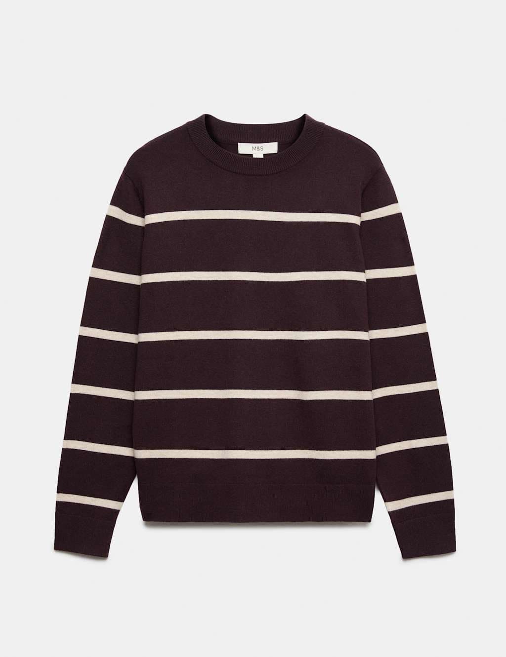 Marks & Spencer M&S Air-Yarn Striped Crew Neck Jumper Dark Aubergine